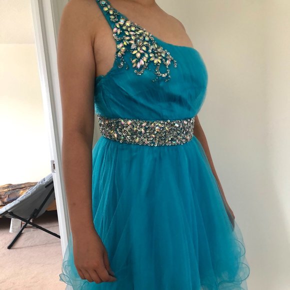 Blue Shining Rhinestone Short Prom, Cocktail Dresses - Picture 2 of 4